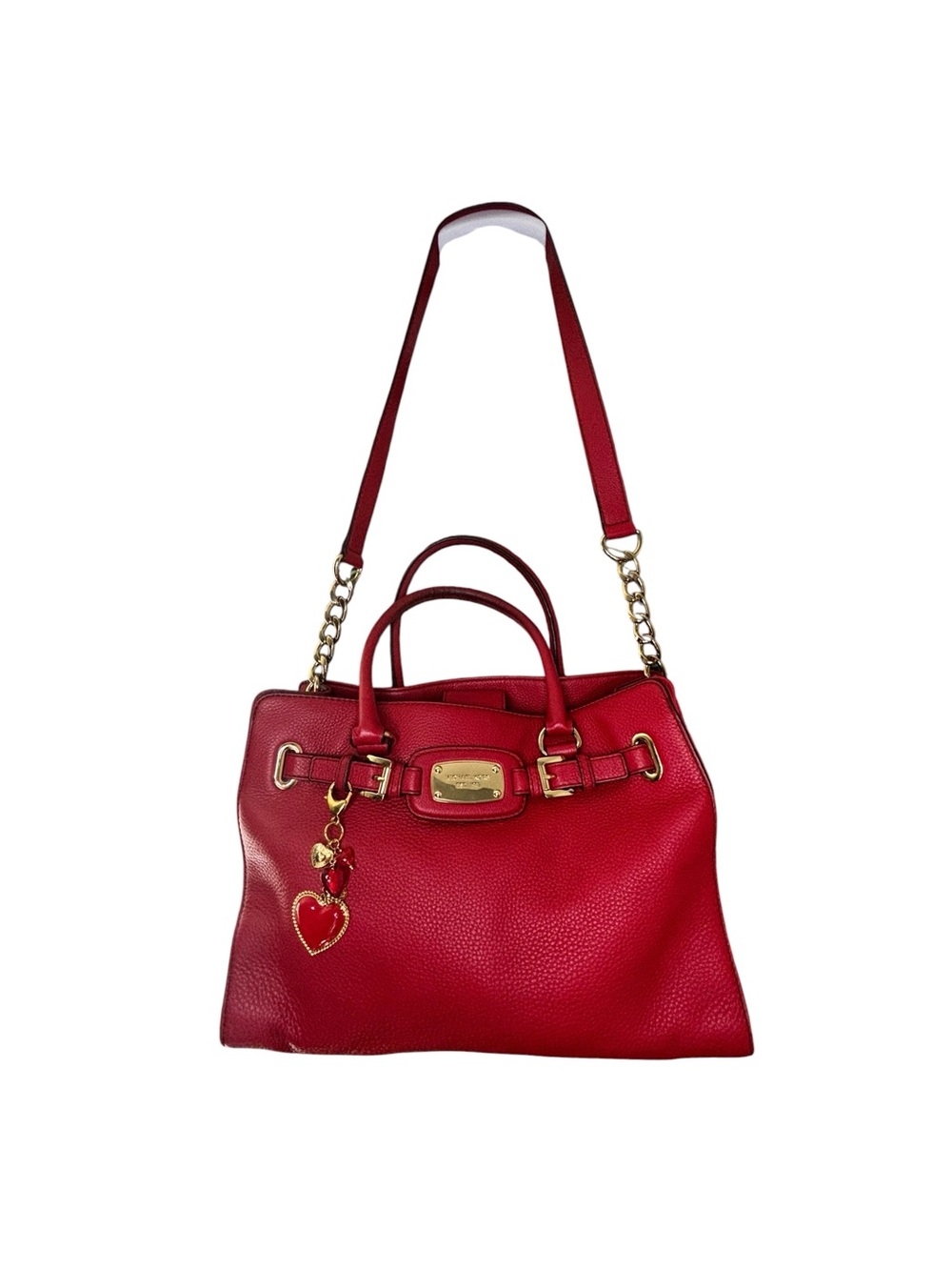 Summer Sale!Michael Kors Hamilton Red Pebbled Leather Large Satchel Shoulder Bag - Picture 4 of 9